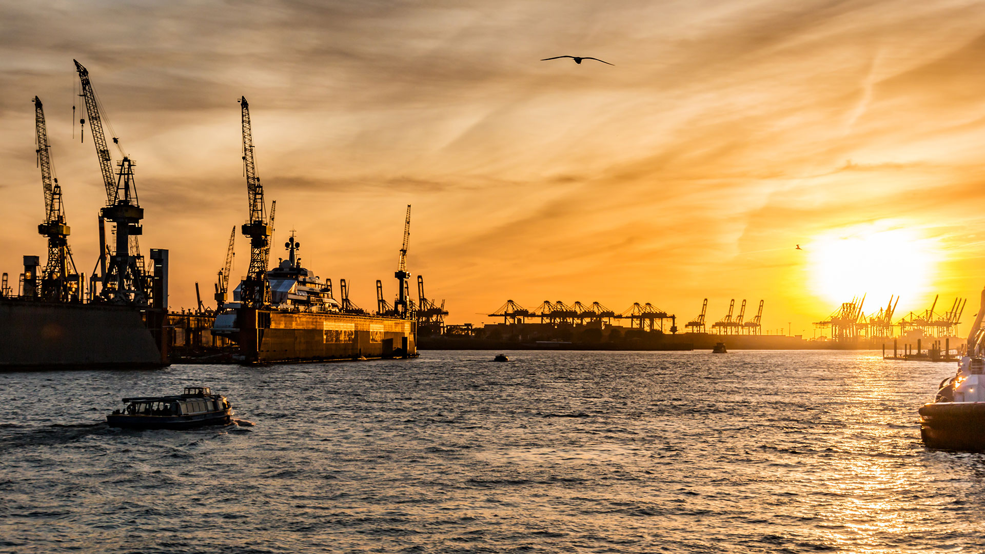 Port operations at dusk